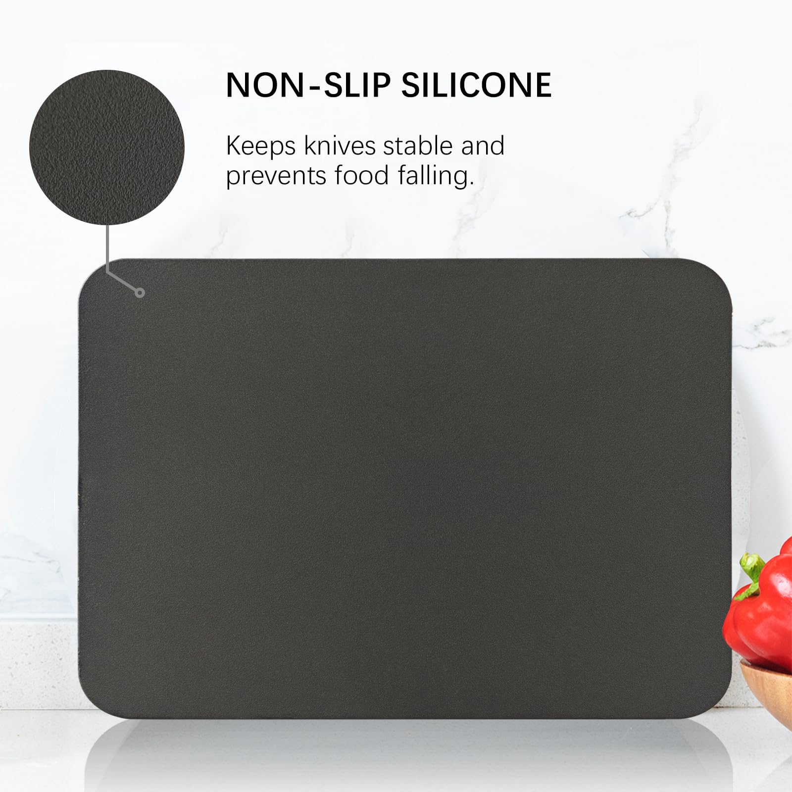 ZVP mat folded and pouring chopped vegetables showing spill-free transfer benefit