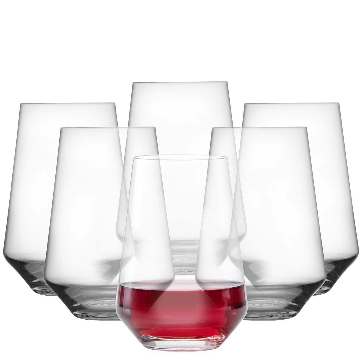 Zwiesel Glas Pure stemless Bordeaux front view showing elegant silhouette and clarity benefit
