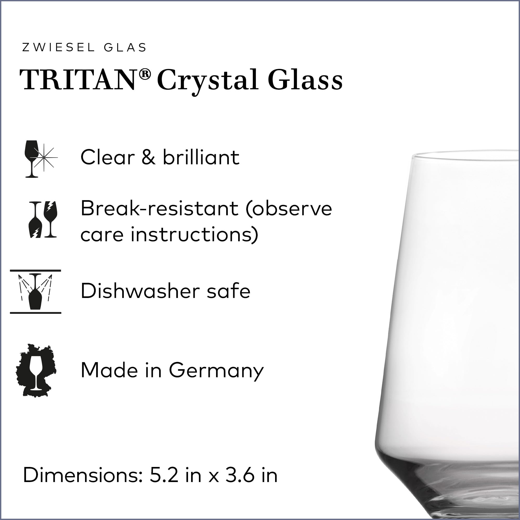 Zwiesel Glas Pure stemless Bordeaux side profile highlighting wide bowl for aroma development benefit