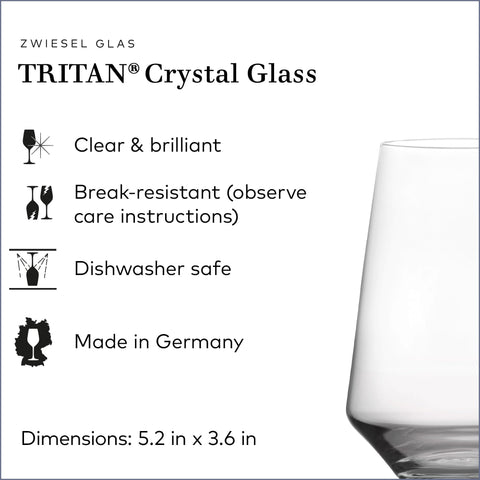 Zwiesel Glas Pure stemless Bordeaux side profile highlighting wide bowl for aroma development benefit