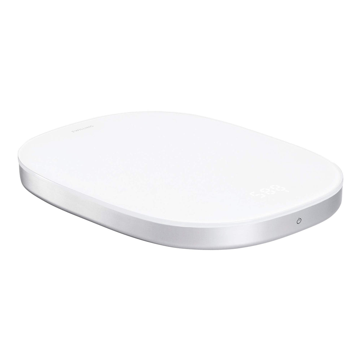 ZWILLING Enfinigy front view showing sleek white scale and hidden display for clean look