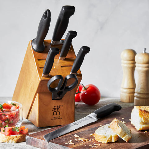 ZWILLING blade closeup highlighting FRIODUR finish and sharp laser-honed edge longevity
