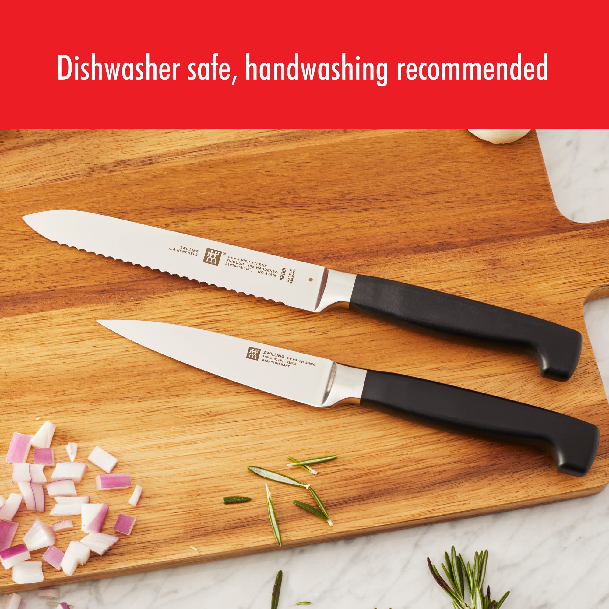 ZWILLING size comparison arranging knives to illustrate scale and selection versatility