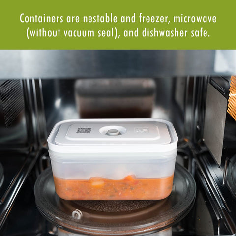 ZWILLING vented container in microwave illustrating safe reheating after releasing vacuum