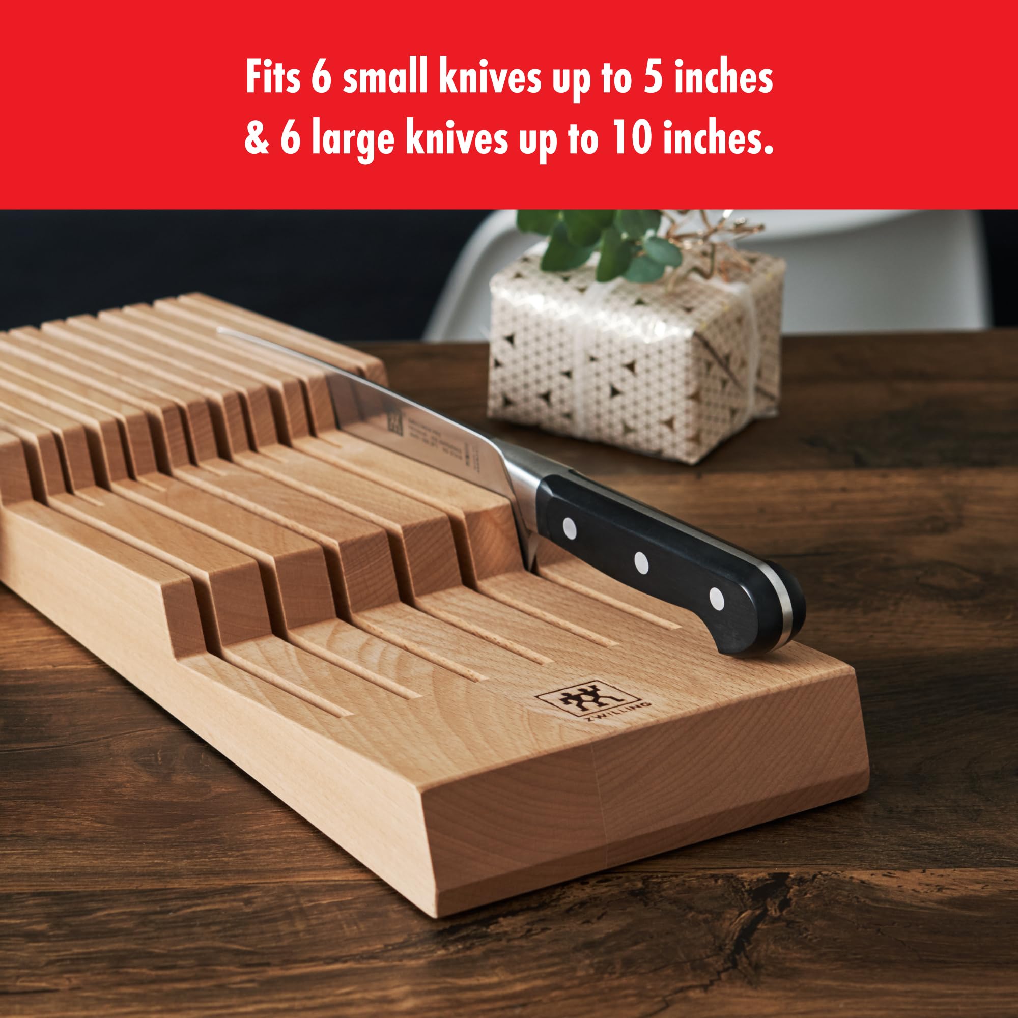ZWILLING displayed in kitchen, illustrating countertop space freed by drawer storage