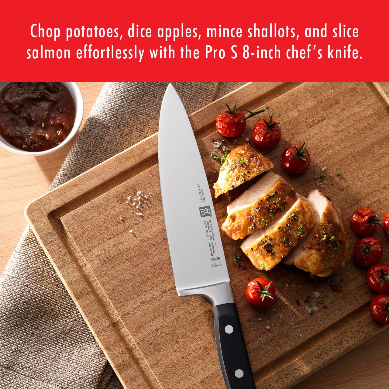 ZWILLING blade edge macro demonstrating laser-honed sharpness benefit