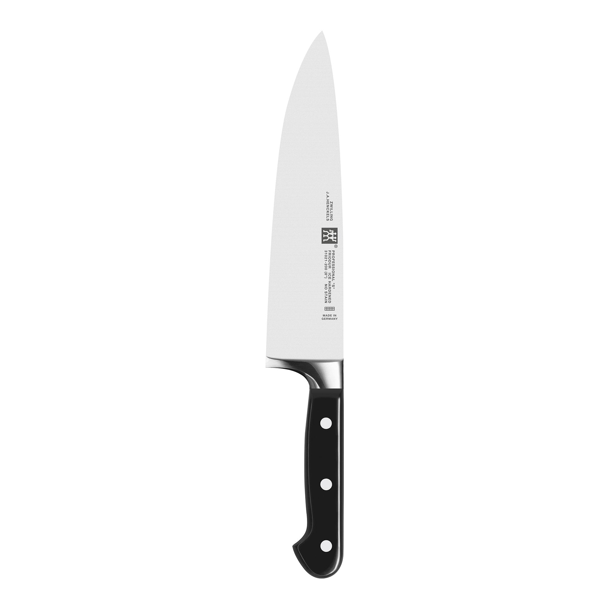 ZWILLING Professional S front view showing sharp blade and balance benefit