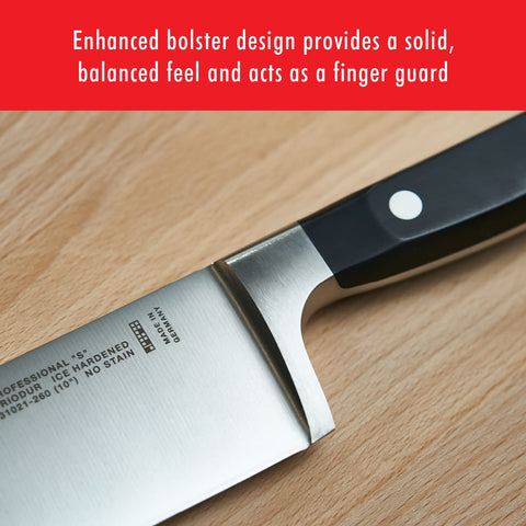 ZWILLING side profile showing curved cutting edge for rocking motion
