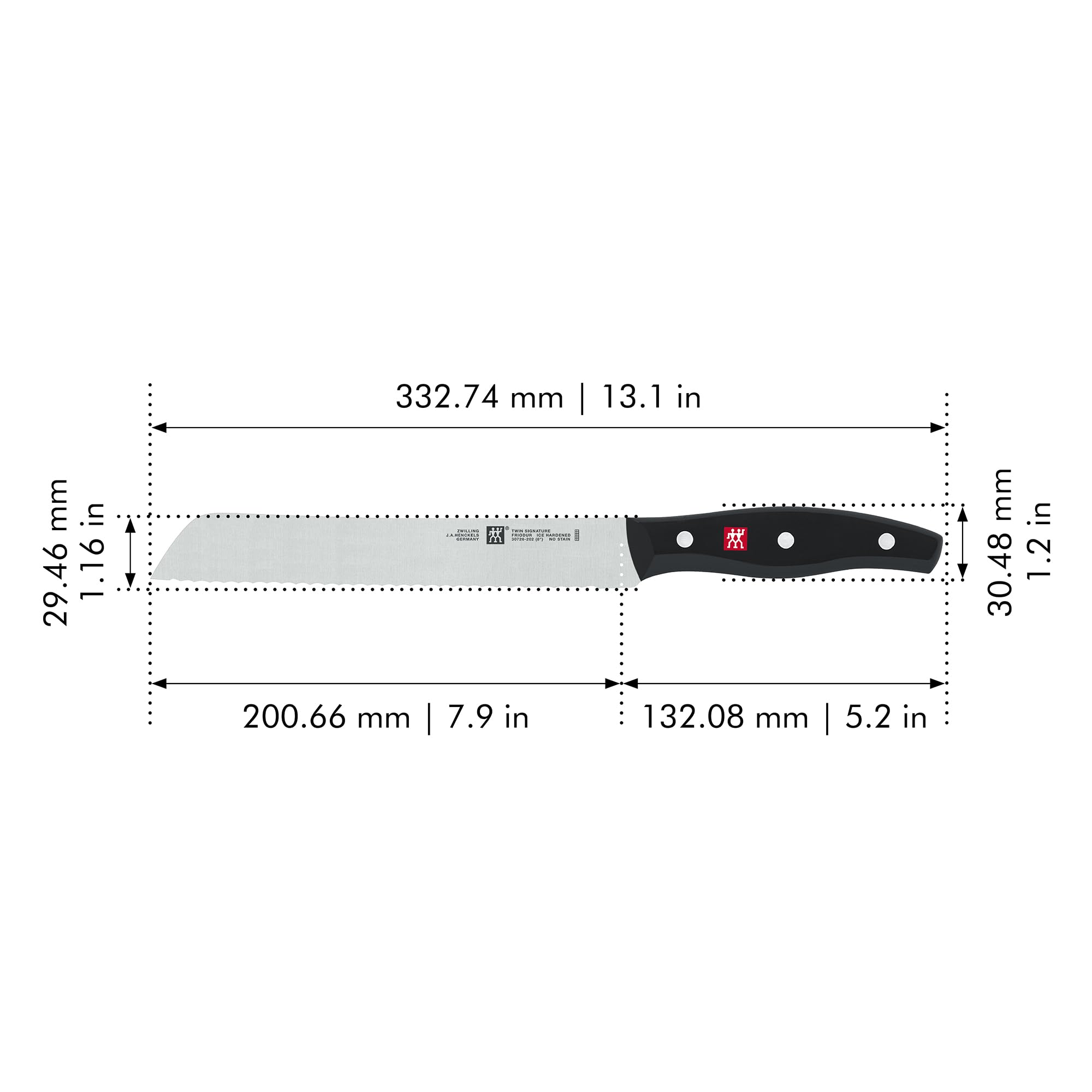 ZWILLING serration detail showing teeth pattern for clean slices without tearing