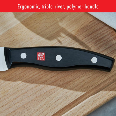 ZWILLING knife beside ruler showing 8-inch blade for accurate size reference