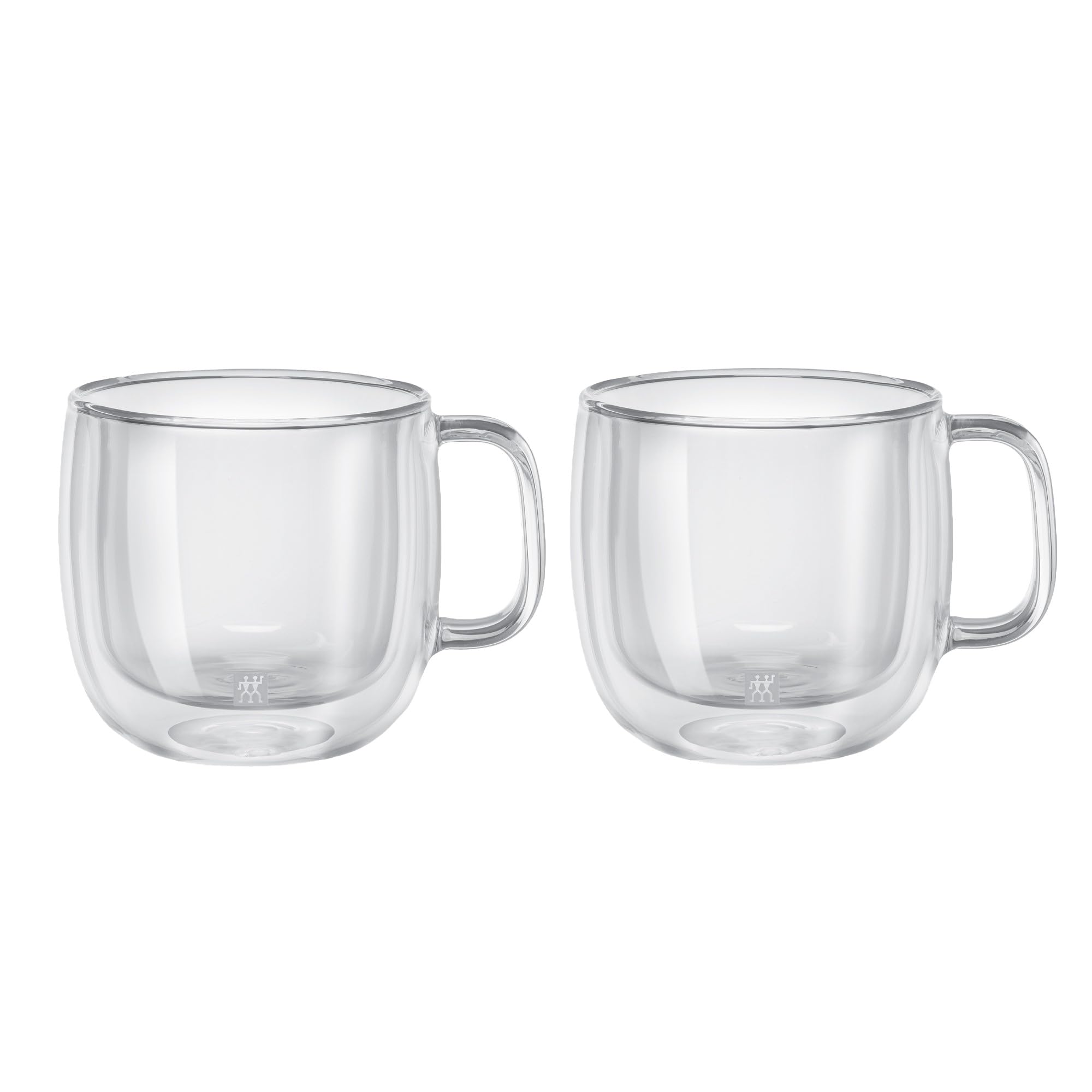 ZWILLING Sorrento Plus front view showing two clear cappuccino mugs and elegant presentation