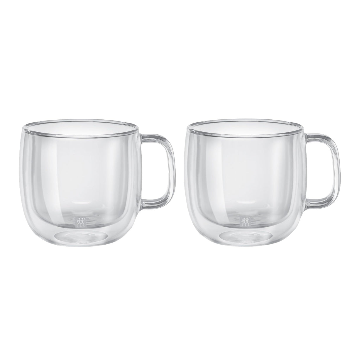 ZWILLING Sorrento Plus front view showing two clear cappuccino mugs and elegant presentation