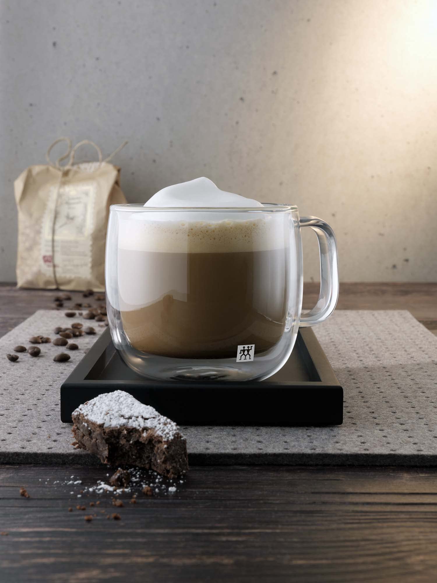 ZWILLING Sorrento Plus serving a frothy cappuccino emphasizing visual layered presentation
