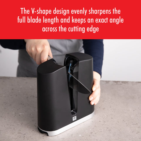 ZWILLING ergonomic handle detail for comfortable, controlled sharpening strokes