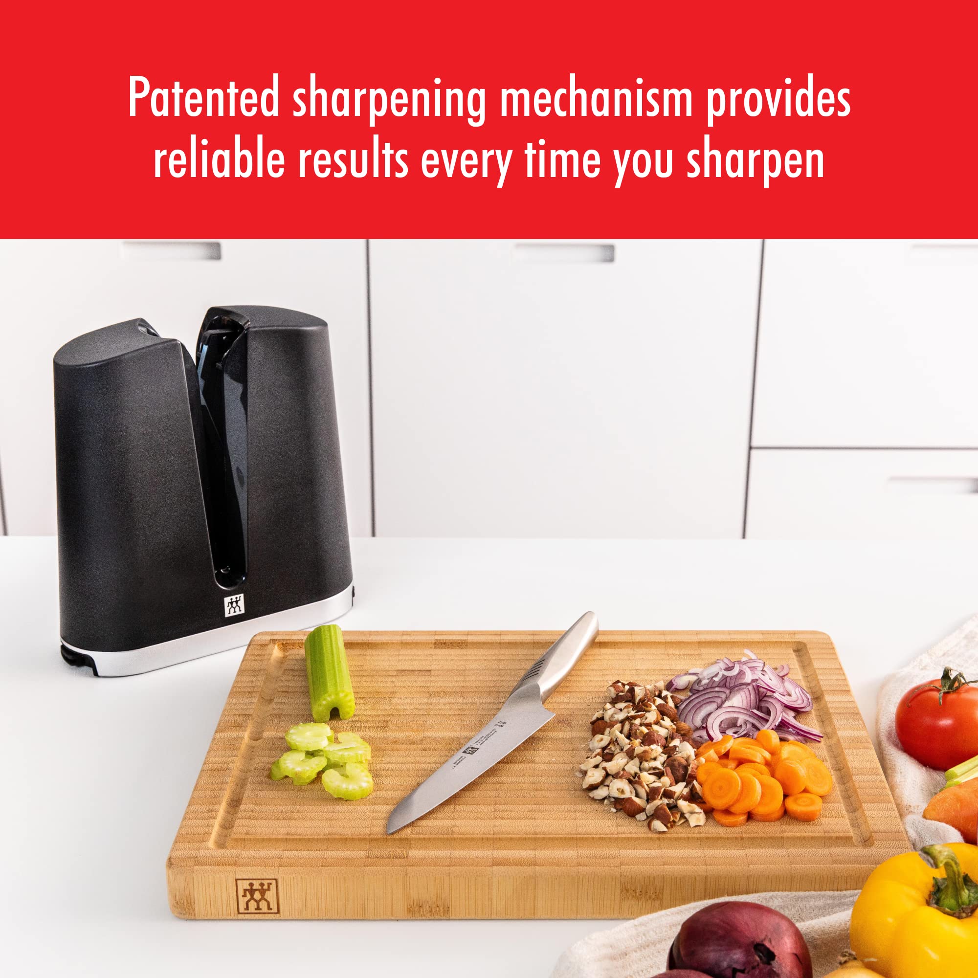 ZWILLING V-Edge in use sharpening a chef knife delivering fast, repeatable edges