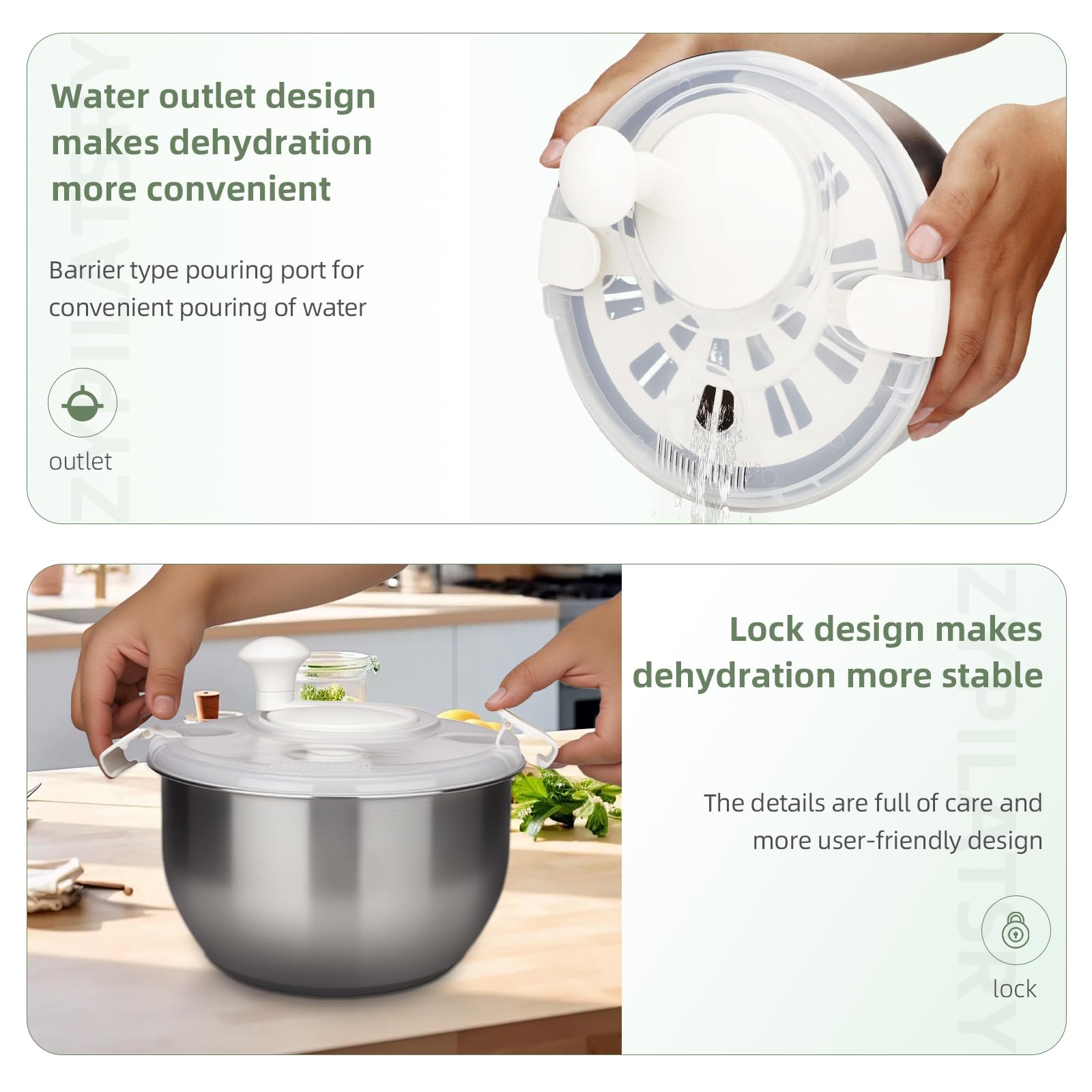 Zypilatsry spinner in use removing water fast from lettuce