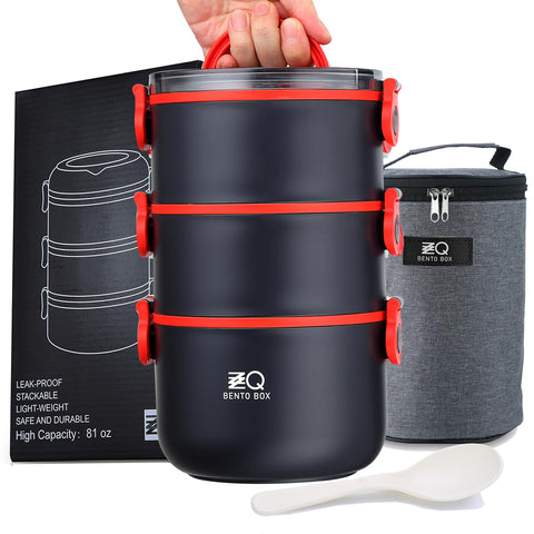 ZZQ stacked lunch box front view showing compact portable design benefit