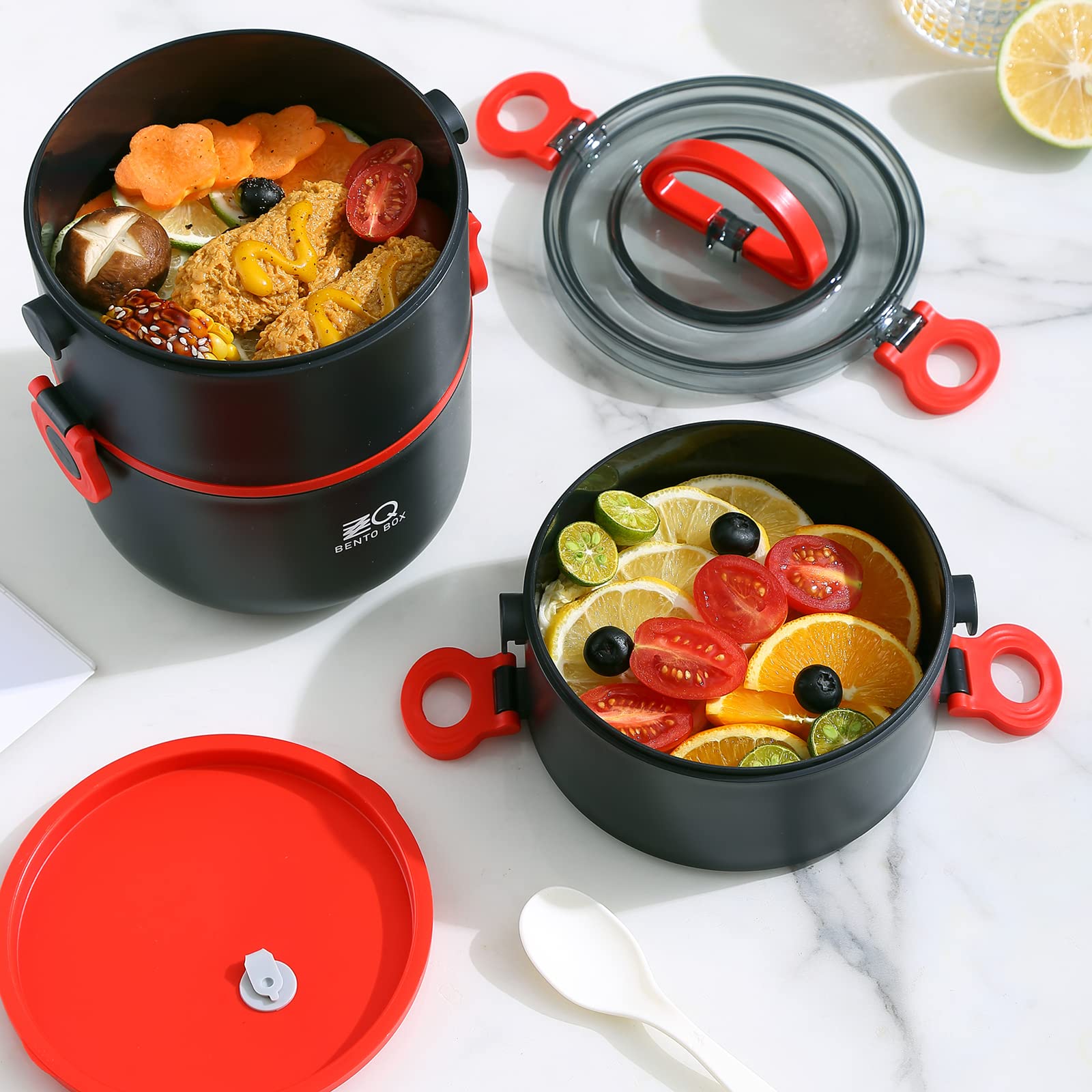ZZQ open three-tier bento displaying separated compartments for meal organization